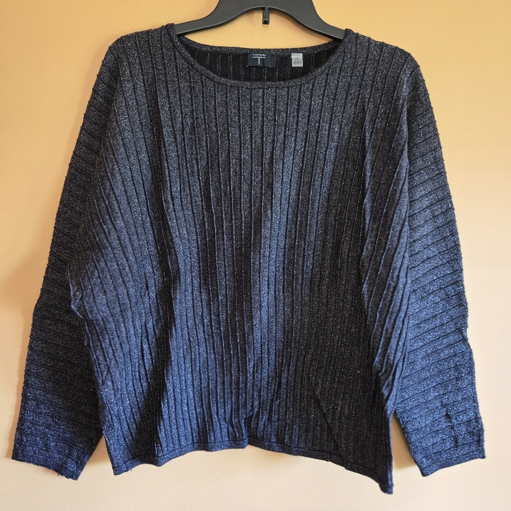 Tahari Black Metallic Ribbed Sweater PTP=23"